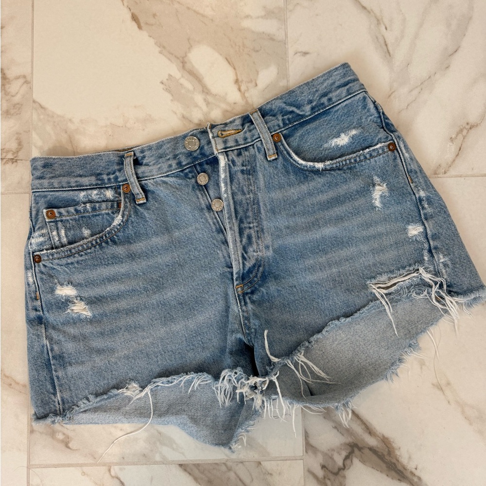 Agolde Parker Light Blue Distressed Cutoff Denim Shorts
